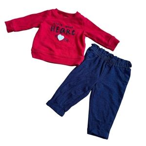 Carter’s 6M Set Outfit Red Blue Sweatshirt pull on pants Baby Girl Boy